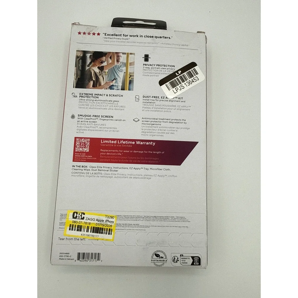 ZAGG Screen Protector iPhone 16 Pro Max Black New Glass Elite Privacy 2-Way